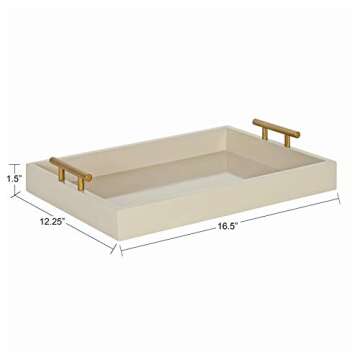Kate and Laurel Lipton Mid Century Modern Decorative Wood Tray with Brushed Gold Metal Handles, Sand Brown