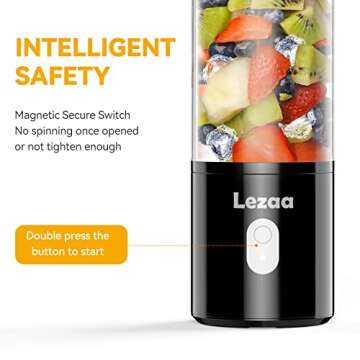 Portable Blender, Blender for Shakes and Smoothies, Personal Blender, USB Rechargeable 14 Oz Mini Blender With for Traveling, Outdoor, Gym, Office(Black)