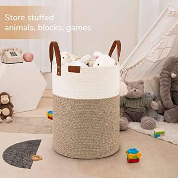 CHICVITA Large Laundry Hamper, Tall Laundry Basket, Dirty Clothes Hamper, Nursery Hamper for Laundry, Baby Hamper, Storage Basket for Toys, Towels, Blankets, Woven Basket for Storage, Rope Basket, 58L