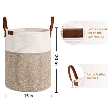 CHICVITA Large Laundry Hamper, Tall Laundry Basket, Dirty Clothes Hamper, Nursery Hamper for Laundry, Baby Hamper, Storage Basket for Toys, Towels, Blankets, Woven Basket for Storage, Rope Basket, 58L