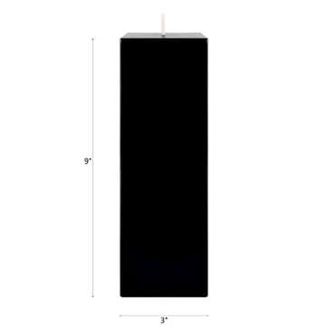 Mega Candles 1 pc Unscented Black Square Pillar Candle, Hand Poured Premium Wax Candles 3 Inch x 9 I...