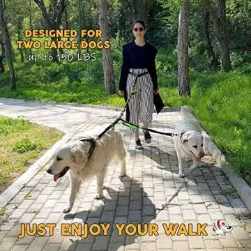 Exquisite Double Hands Free Leash - Retractable for Two Large Dogs - Waist Leash for Running - Black & Green