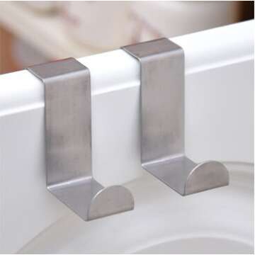 yueton Door Hooks, Stainless Steel Bathroom Kitchen Cabinet Reversible Over Door Hook Clothes Towels Swim Shirts Bag Hanger Holder,4 Pieces or 2 Pair Randomly Color Sent Fit 3/4" or 1-1/2" Thickness