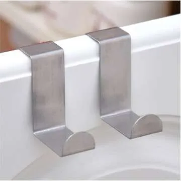 yueton Door Hooks, Stainless Steel Bathroom Kitchen Cabinet Reversible Over Door Hook Clothes Towels Swim Shirts Bag Hanger Holder,4 Pieces or 2 Pair Randomly Color Sent Fit 3/4" or 1-1/2" Thickness