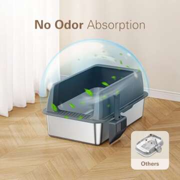 Zarler Stainless Steel Litter Box with Lid, Extra Large Cat Litter Box, XL Large Metal Litter Box for Big Cats with High Sided, Grey (Non-Sticky, Easy to Clean, Anti-Urine Leakage)