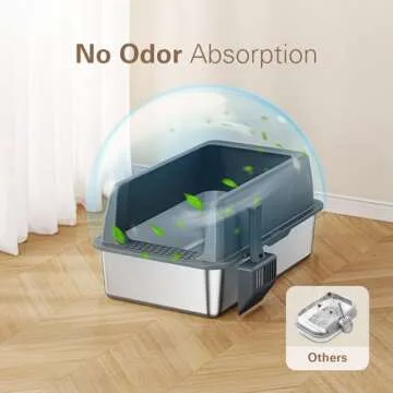 Zarler Stainless Steel Litter Box with Lid, Extra Large Cat Litter Box, XL Large Metal Litter Box for Big Cats with High Sided, Grey (Non-Sticky, Easy to Clean, Anti-Urine Leakage)