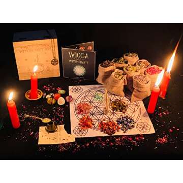 61 Pcs Witchcraft Supplies Kit & Wiccan Supplies and Tools - Tumbled Polished Stones & Spell Candles...