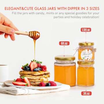 AuroTrends 1.5oz Mini Honey Jars with Dipper 30Pack, Glass Jars for Baby Shower Favors/Wedding Favors for Guests Bulk-Mini Canning Jars with Wooden Dippers/Bee Charms (1.5 fl.oz-30Pack)