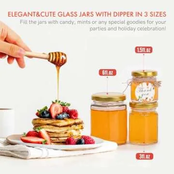AuroTrends 1.5oz Mini Honey Jars with Dipper 30Pack, Glass Jars for Baby Shower Favors/Wedding Favors for Guests Bulk-Mini Canning Jars with Wooden Dippers/Bee Charms (1.5 fl.oz-30Pack)
