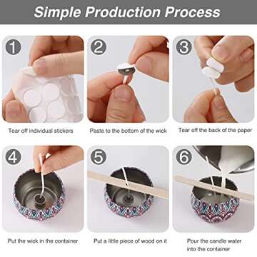 buluker300Pcs Functional Smokeless Candle Wicks,100pcs Wicks Sticker, Pre Waxed Cotton Wick with Metal Sustainer Tabs for Pillar Candle Making and Candle DIY, 9cm/3.5in,15cm/6in,20cm/8in