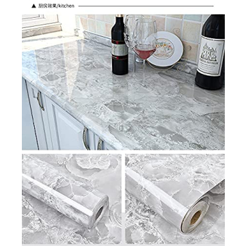 Eddith Counter Top Contact Paper Peel and Stick Waterproof Wallpeper for Bathroom 15.74”×118” Kitchen Countertop Peel and Stick Waterproof, Grey Marble Contact Paper