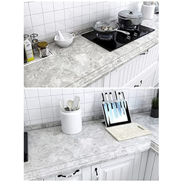Eddith Counter Top Contact Paper Peel and Stick Waterproof Wallpeper for Bathroom 15.74”×118” Kitchen Countertop Peel and Stick Waterproof, Grey Marble Contact Paper