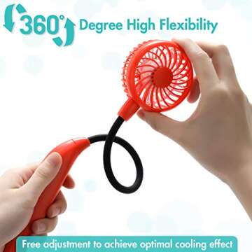 Portable Neck Fan, 2600mAh Battery Operated Ultra Quiet Hands Free USB Fan with 6 Speeds, Strong Wind, 360° Adjustable High Flexibility Wearable Personal Fan for Home Office Outdoor Travel (Red)