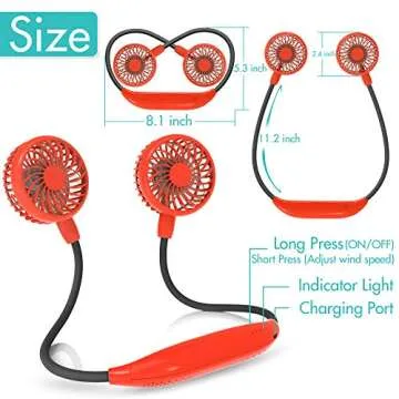 Portable Neck Fan, 2600mAh Battery Operated Ultra Quiet Hands Free USB Fan with 6 Speeds, Strong Wind, 360° Adjustable High Flexibility Wearable Personal Fan for Home Office Outdoor Travel (Red)
