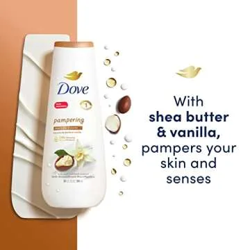 Dove Body Wash 4 Count Pampering Shea Butter & Vanilla for Renewed, Healthy-Looking Skin Gentle Skin Cleanser with 24hr Renewing MicroMoisture 20 oz