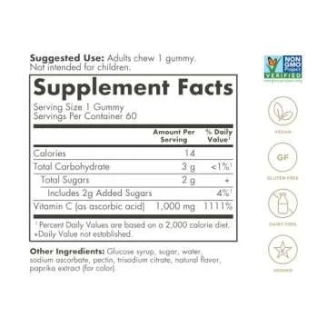 Solgar Vitamin C Gummies for Adults 1,000mg Ultra Potency Vitamin C Immune System Support for Women ...