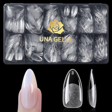 UNA GELLA Almond Gel Nail Tips 600 Pcs Pre-filed Soft Gel Nail Tips for Home DIY Salon