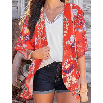 Summer Kimono Cardigan for Women Sheer Boho Tops Casual Open Front Swimwear Shirts Beach Cover ups (...