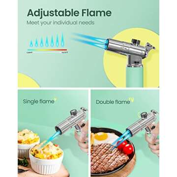 Butane Torch, RONXS Double Flame Kitchen Blow Torch Adjustable Refillable Cooking Torch Lighter with...