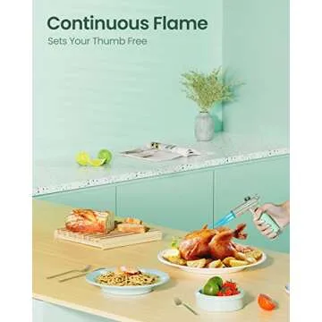 Butane Torch, RONXS Double Flame Kitchen Blow Torch Adjustable Refillable Cooking Torch Lighter with Continuous Flame for Creme Brulee, Baking, BBQ (Not Gas)