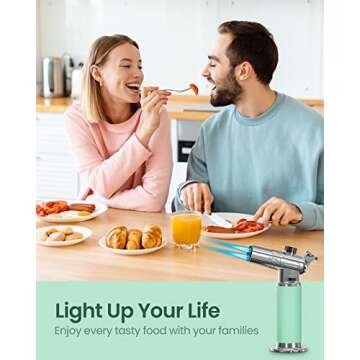 Butane Torch, RONXS Double Flame Kitchen Blow Torch Adjustable Refillable Cooking Torch Lighter with Continuous Flame for Creme Brulee, Baking, BBQ (Not Gas)