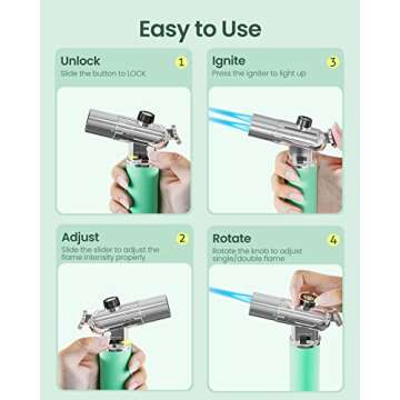 Butane Torch, RONXS Double Flame Kitchen Blow Torch Adjustable Refillable Cooking Torch Lighter with Continuous Flame for Creme Brulee, Baking, BBQ (Not Gas)
