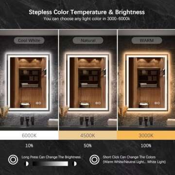 Moonee 23x18 Inch Large Led Mirror for Bathroom，Front Light and Backlit Vanity Mirror with 3 Colors Dimmable Anti Fog Bathroom Mirror with Led Lights for Bathroom Decor