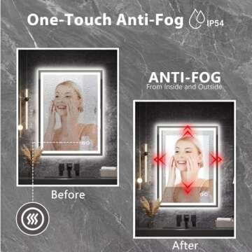 Moonee 23x18 Inch Large Led Mirror for Bathroom，Front Light and Backlit Vanity Mirror with 3 Colors Dimmable Anti Fog Bathroom Mirror with Led Lights for Bathroom Decor