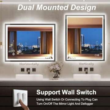 Moonee 23x18 Inch Large Led Mirror for Bathroom，Front Light and Backlit Vanity Mirror with 3 Colors Dimmable Anti Fog Bathroom Mirror with Led Lights for Bathroom Decor