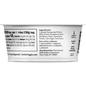 siggi's® Icelandic Strained Whole Milk Yogurt, Mixed Berry, 4.4 oz. Single Serve Cup – Thick, Protein-Rich Yogurt Snack