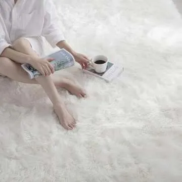 HOMBYS 9x12 Oversized Faux Fur Area Rug for Living Room Bedroom, Super Soft & Fluffy White Faux Sheepskin Play Carpet for Kids Children, Luxury Plush Furry Décor Shaggy Feet Mat for Bedside