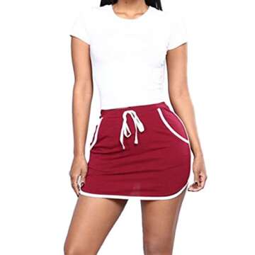 xxxiticat Womens Fitness Athletic Active Tennis Golf Mini Skirt Lightweight Lace Up Contrast Color D...