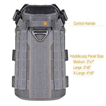 ICEFANG GN5 Tactical Dog Harness for X-Large Sized Dogs,Hook and Loop Panels,Walking Training Work Dog MOLLE Vest with Handle,No Pulling Front Leash Clip (XL :Chest:32"-39", Grey)