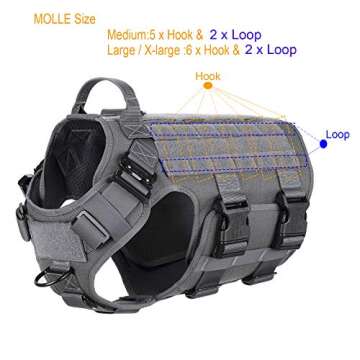 ICEFANG GN5 Tactical Dog Harness for X-Large Sized Dogs,Hook and Loop Panels,Walking Training Work Dog MOLLE Vest with Handle,No Pulling Front Leash Clip (XL :Chest:32"-39", Grey)