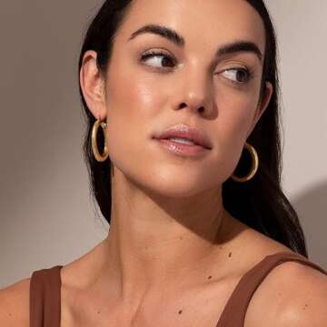 14k Gold Plated Thick Gold Hoop Earrings Lightweight Hollow Tube Earings for Women Hypoallergenic Chunky Gold Hoop Earrings 30mm