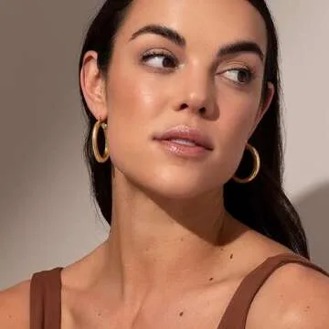 14k Gold Plated Thick Gold Hoop Earrings Lightweight Hollow Tube Earings for Women Hypoallergenic Chunky Gold Hoop Earrings 30mm