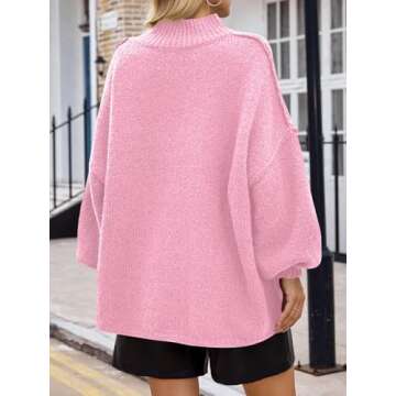 Saodimallsu Womens Oversized Sweaters Mock Neck Batwing Long Sleeve 2024 Fall Trendy Ribbed Knit Casual Tunic Sweater Pink