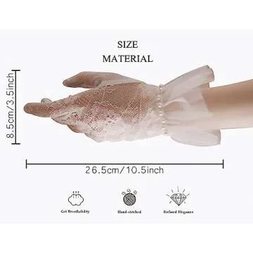 GRYUIRY Short Lace Gloves Mesh Tulle Gloves with Pearls Wedding Opera Tea Party Gloves for Women Formal Ivory
