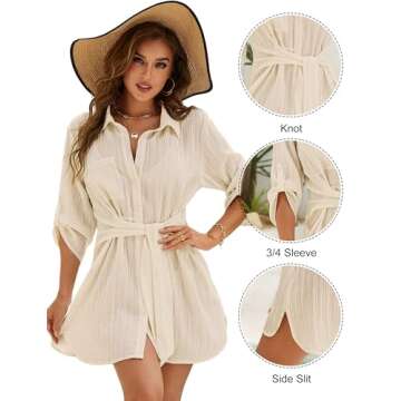 Blooming Jelly Womens Swimsuit Coverup Bathing Suit Beach Cover Ups Tie Side Summer Dress Shirt (Sma...