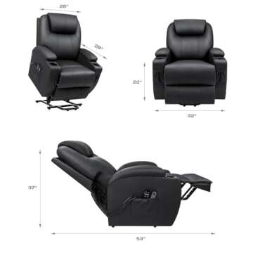 VICTONE Electric Power Lift Recliner Chair for Elderly with Massage, Side Pockets and Cup Holders (L...