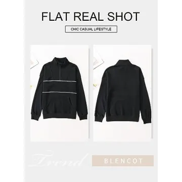 BLENCOT Women's Casual Contrast Stitch Sweatshirt Half Zip Up