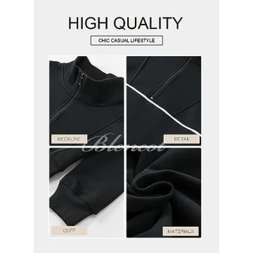 BLENCOT Women's Casual Contrast Stitch Sweatshirt Half Zip Up