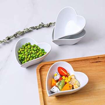 Rnmgg Heart 6.7Oz Porcelain Ramekins/Dessert Bowls, Dessert, Ice Cream, Snack, Souffle，Durable Creme Brulee Dishes for Baking - Small Bowls Set of 4 - White
