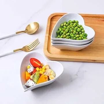 Rnmgg Heart 6.7Oz Porcelain Ramekins/Dessert Bowls, Dessert, Ice Cream, Snack, Souffle，Durable Creme Brulee Dishes for Baking - Small Bowls Set of 4 - White