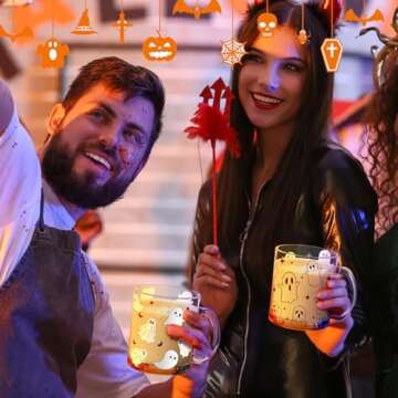 RimCereal 4 PCS Halloween Ghosts Glass Coffee Mugs with Handle Spooky Iced Coffee Cup Halloween Home Decor Cute Halloween Gifts Halloween Spooky Cups, 12oz