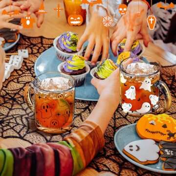 RimCereal 4 PCS Halloween Ghosts Glass Coffee Mugs with Handle Spooky Iced Coffee Cup Halloween Home Decor Cute Halloween Gifts Halloween Spooky Cups, 12oz