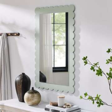 Modway Emmeline Scalloped Rectangle Wall Mirror in Sage