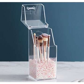 QUUPY Makeup Brush Holder with Lid Clear Acrylic Cosmetic Brush Organiser Storage Box Makeup Brush Container for Vanity Bathroom