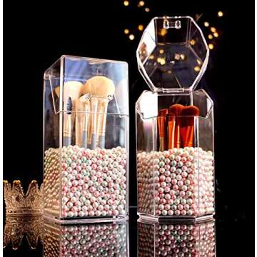 QUUPY Makeup Brush Holder with Lid Clear Acrylic Cosmetic Brush Organiser Storage Box Makeup Brush Container for Vanity Bathroom