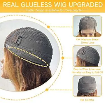 CHNB Glueless Wigs Human Hair Pre Plucked Ombre Highlight Lace Front Wigs Human Hair Wear and go Glueless Wig 4/27 Honey Blonde Body Wave Ready to Wear Wigs Pre Cut Closure Wigs Human Hair 22 Inch